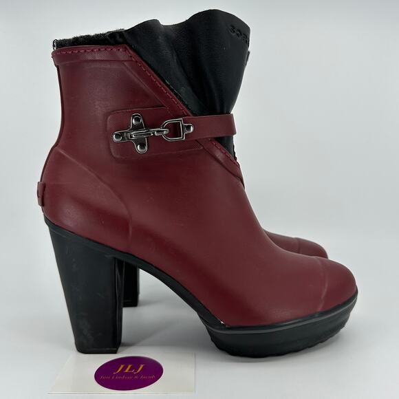 Sorel Women's Medina Waterproof Heeled Rubber Rain Boots Cabernet Red Size 7.5 - Picture 1 of 11